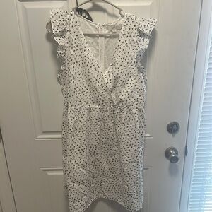 Loft dress, white with black flowers